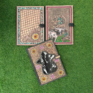 Top Quality Designer Hand Tooled <b>Portfolio</b> File Folder Multi-function Business <b>A4</b> Notebook Cover Genuine Leather Snap Padfolios - Product Image 5