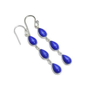 Handmade Blue Sapphire Pear Drop Long <b>Dangle</b> Gemstone <b>Earrings</b> in 925 Sterling <b>Silver</b> Gold Plated Cute Party for Women - Product Image 1