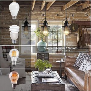 Lampada a Sospensione Nera in Metallo a Gabbia per Sala da Pranzo, Attacco E26, 1 Luce, Paralume a Molla [Senza Lampadina] [Lampadari e Lampade a Sospensione] - Product Image 2