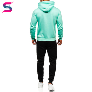 ชุดเสื้อฮู้ดสีเขียวมิ้นท์สำหรับผู้ชาย พร้อมกางเกงจ็อกเกอร์สีดำ แขนยาว ชุดลำลองสำหรับฤดูใบไม้ร่วง ผ้าฝ้ายระบายอากาศได้ดี สีพื้น ทรงพอดีตัว - Product Image 3