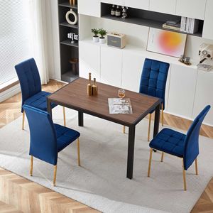 Juego de 4 Sillas de Comedor Nórdicas Modernas, Respaldo Alto de Terciopelo Azul Oscuro con Patas Doradas - Product Image 5