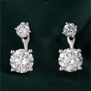 3.65 CT Round Lab Grown Diamond <b>Two</b>-<b>Stone</b> Drop Stud Earrings 14K White Gold Trendy 18K Gold & Yellow Rose Gold Hoop Earrings - Product Image 1