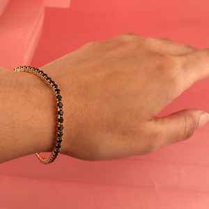 Pulsera delicada de ónix negro, plata de ley 925, chapada en oro de 14 quilates, con circonita cúbica, joyería fina para mujer - Product Image 2