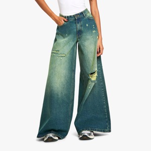 Premium Women High Waist Wide Leg Ripped Denim Jeans Blue Distressed Baggy Trousers For Casual Streetwear And Everyday Fashion - Product Image 6