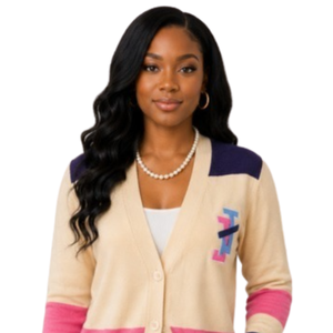 Cardigan style universitaire blanc, rose et violet pour femme, boutonné sur le devant, en maille, à manches longues, décontracté, mode preppy, vêtement d'extérieur - Product Image 3