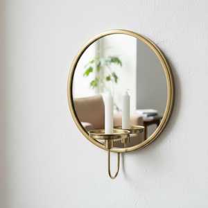 Wholesale Round Brass Wall Mirror With <b>Candle</b> Holder Minimalist Decorative Mirror Wall <b>Sconce</b> - Product Image 2