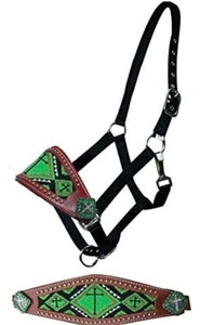 Cabestro de cuero genuino resistente al agua con cuentas de cristal, ajustable y duradero para caballos. - Product Image 2