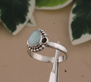 Bague de mariage classique en larimar naturel, taille poire brillante, en argent sterling 925, avec pierre bleue authentique, bijoux en gros - Product Image 4