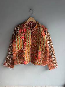 <b>Quilted</b> Women's <b>Jacket</b> Floral <b>Pattern</b> Mandarin Collar Full Sleeve Autumn Regular Length Patch Pocket Woven Polyester GIFT - Product Image 1