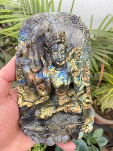 Statue de Manjushri en labradorite sculptée à la main, 6,25 pouces, Bodhisattva bouddhiste, divinité de la sagesse, cristal à reflets bleus, décoration d'autel, vente en gros - Product Image 2