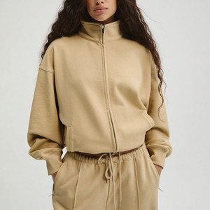 Sudadera con cremallera extragrande personalizada OEM para mujer, de algodón polar, con hombros caídos, cuello tipo embudo, de alta calidad - Product Image 1