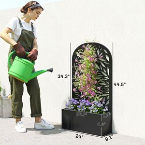 Fioriera in Metallo con Traliccio per Piante Rampicanti, Autoportante o da Parete, con Drenaggio per Giardino, Patio, Balcone - Product Image 3
