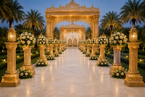 Mandap Haveli para Bodas Indias con Tres Pilares de Madera, Majestuoso Mandap Real de Tres Pilares, Mandap de Lujo Tallado a Mano en Madera, Reino Unido - Product Image 6