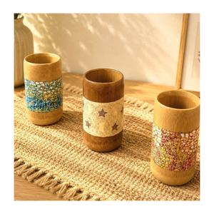 99 GD Eco Friendly Bamboo Drinking Cup Natural Mother Pearl Inlay Handmade Vietnamese Craft Classic <b>Mug</b> for Home Restaurant - Product Image 2