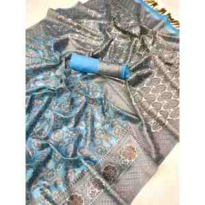 ชุดส่าหรีผ้าไหมทอจาก Zari สำหรับผู้หญิงผ้าไหมทอจากทั่วท้องฟ้า - Product Image 1