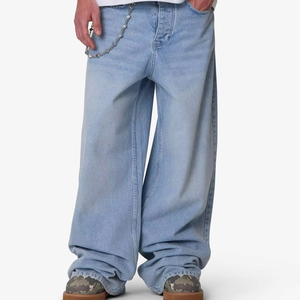 Jean en denim décontracté pour homme HaiYao 2026, coupe large, bleu délavé, style streetwear hip-hop Y2K, OEM/ODM, coton/spandex, haute qualité - Product Image 1