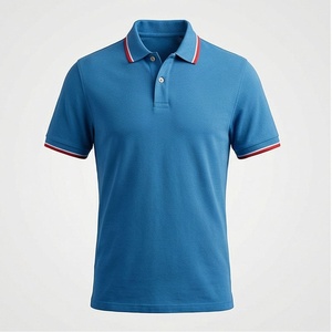 Polo à manches courtes bleu pour homme, en coton piqué, décontracté, respirant, coupe classique, design tricoté uni - Product Image 1
