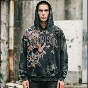 เสื้อฮู้ดโอเวอร์ไซส์ Nomad Soul ลายดอกไม้พิมพ์ลายสไตล์วินเทจ ผ้าฝ้ายเฟรนช์เทอร์รี่ สำหรับผู้ชาย เสื้อฮู้ดสไตล์สตรีทแวร์สำหรับฤดูใบไม้ร่วง - Product Image 3