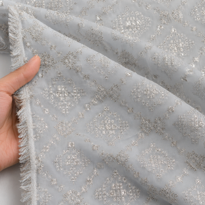 Grey Embroidered Organza Sari Fabric With <b>Sequin</b> Details For Women Party Wear Designer Garments Bridal Wear - Product Image 1