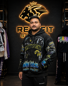 REXFITSPORTS 2026 Custom <b>Black</b> Full Zip Graphic <b>Hoodie</b> 280–300 GSM Cotton Polyester Fleece All Over Print Streetwear <b>Hoodie</b> - Product Image 3