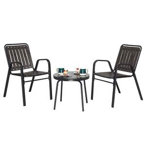 2 sedie 1 tavolo struttura in metallo nero marrone PP doghe superficie esterna Set giardino balcone giardino portico ponte 3 pezzi Set - Product Image 1