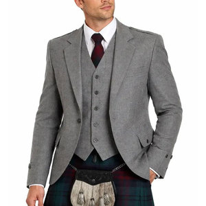 Top Selling Men's <b>Light</b> Grey Wool Argyle Kilt <b>Jacket</b> And 5 Button Vest Wedding Kilts <b>Jacket</b> OEM ODM - Product Image 1
