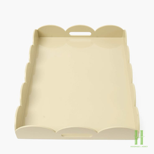 Plateau en laque artisanal écologique avec poignées, plateau de service décoratif à bord festonné pour la maison, la cuisine, l'hôtel - Product Image 3