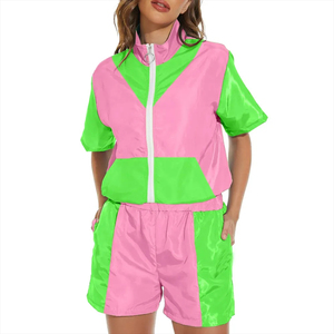 Windbreaker Outdoor Tracksuit Set Windbreaker Short Sets Women's Windproof <b>Zip</b> <b>Hooded</b> 2 Piece Set Outfit - Product Image 6