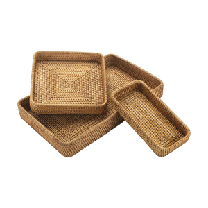 Ensemble de 3 plateaux de service décoratifs en rotin de haute qualité, faits à la main, écologiques, plateau alimentaire, couleur personnalisée, finition polie - Product Image 5