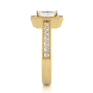 Bague Halo en Diamant de Laboratoire Certifié IGI 0,18 ct Taille Émeraude, Or Jaune Massif 14K 18K, Alliance de Mariage Unisexe Personnalisée - Product Image 5