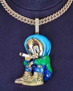 Pendentif Personnage de Dessin Animé Plaqué Or 18K avec Moissanite Sertie Clos, Style Hip-Hop, Unisexe, pour Usage Quotidien, Breloque Thème - Product Image 1
