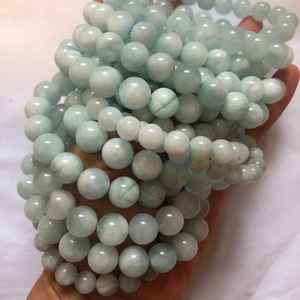 ลูกปัดพลอยอะความารีนธรรมชาติ สีเขียวอมฟ้าครีม ลูกปัดเบริลแบบเส้น สำหรับทำเครื่องประดับ DIY - Product Image 3