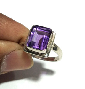 Bague en améthyste naturelle, argent sterling 925 massif, taille carrée, faite à la main, style bohème, forme fleur, certifiée par un tiers - Product Image 4
