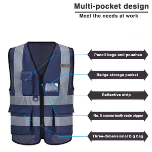 Factory Custom Logo Construction Traffic Control Wear Zipper High Visibility Reflective Strips Multiple Pockets Safety Vest - Product Image 4