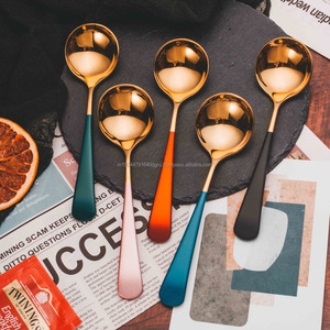 Meilleures ventes miroir polonais poignée colorée ménage cuillère à riz Dessert cuillère ronde - Product Image 5