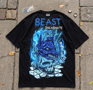 Camiseta Oversize de Algodón Negro con Estampado de Calavera Beast Incarnate para Hombre, Manga Corta, Cuello Redondo, Diseño Transpirable, Estilo Urbano - Product Image 4