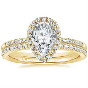 RB Gems Anillo de compromiso y banda a juego de plata de ley 925 con moissanita, diseño de halo en forma de pera, conjunto nupcial atemporal para mujer, joyería fina - Product Image 1
