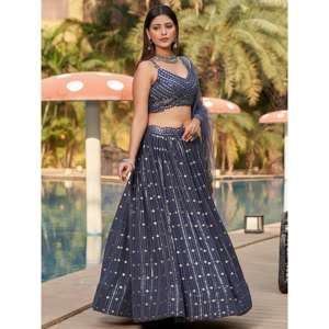 Cautivador Lentejuelas grises Georgette Diseñador Lehenga Choli - Product Image 6