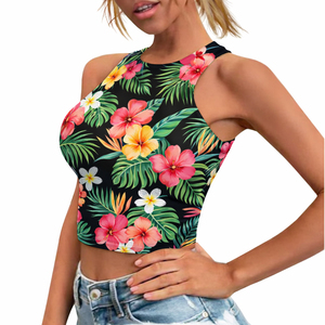 Débardeur court sans manches dos nageur imprimé floral bleu pastel pour femme – Collection été 2026 - Product Image 3