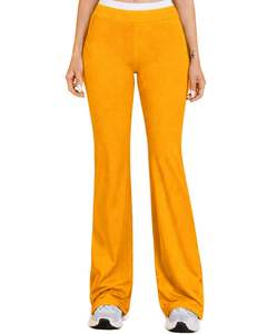 Women Mustard Yellow <b>White</b> Contrast Sports Bra And Flare Pants Set High Waist Stretch Yoga Fitness Gym Wear Custom OEM Wholesale - Product Image 6