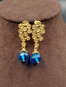 Vintage Classic Gold Plated Brass Bowknot Drop Earrings with Pearl and Blue Crystal Beads for Women's Wedding <b>Jewelry</b> - Product Image 5