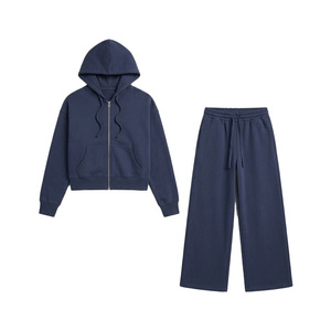 Premium Quality Cotton Fleece <b>Cropped</b> <b>Zip</b>-<b>Up</b> Hoodie and Baggy Joggers Wholesale Customizable Logo Women's Casual Streetwear Bulk - Product Image 5