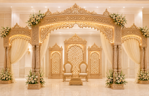 Mandap Haveli para Bodas Indias con Tres Pilares de Madera, Majestuoso Mandap Real de Tres Pilares, Mandap de Lujo Tallado a Mano en Madera, Reino Unido - Product Image 4