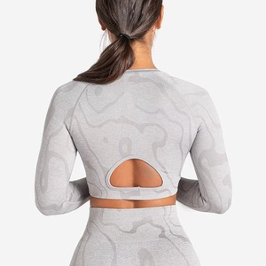 Haut court de sport pour femme de haute qualité, col rond doux, manches longues, coupe ajustée, compression, sexy, pour la gym - Product Image 2