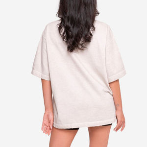 เสื้อยืดคอกลมแขนสั้นทรงโอเวอร์ไซส์สำหรับผู้หญิง ผ้าฝ้ายเจอร์ซีย์ 100% ทรงหลวม สีพื้น ระบายอากาศได้ดี ใส่ได้ทุกฤดู - Product Image 4