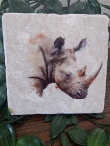 Sous-verres en marbre rhinocéros rustique, sous-verres animaux de la savane, décoration de maison unique, cadeau rhinocéros - Product Image 4