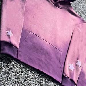 Chándal con capucha degradado morado para mujer, sudadera informal de manga larga con parches de estrellas y bolsillos laterales, ropa de otoño - Product Image 3