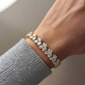 Oval Cut Moissanite Tennis <b>Bracelet</b> in 925 Sterling Silver Gold Plated Luxury Handmade Jewelry for Women & Party Occasions - Product Image 2
