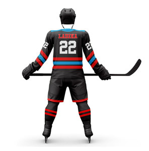 Men Ice Hockey Uniforms Black Red <b>Flame</b> Design 88 Number Sublimated Jersey Full Sleeve V-Neck Fitted Winter Sport Apparel - Product Image 4