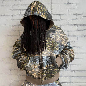 Custom Cropped Camo Zip Hoodies Premium Heavyweight Cotton Fleece Full Camouflage Print OEM ODM Private Label Custom Hoodies - Product Image 2